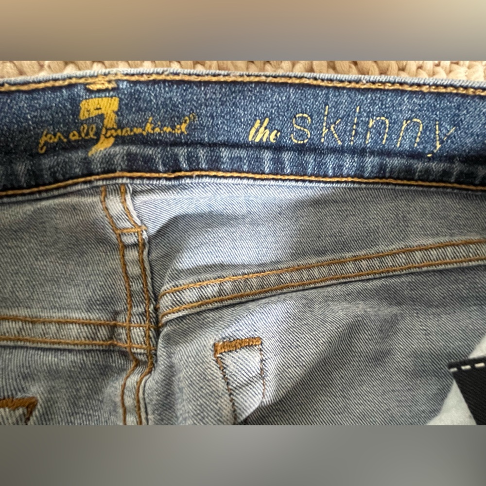 7 For All Mankind Distressed Skinny Jeans – Size 28, Medium Wash - Picture 4 of 5